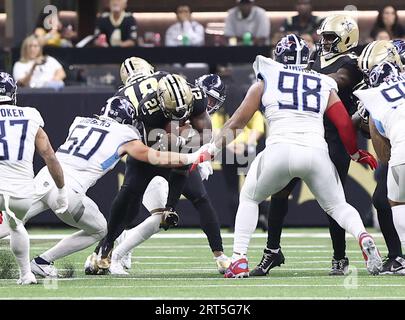 Tennessee Titans linebacker Jack Gibbens (50) jogs off the field before an  NFL preseason football game against the New England Patriots, Friday, Aug.  25, 2023, in Nashville, Tenn. (AP Photo/George Walker IV