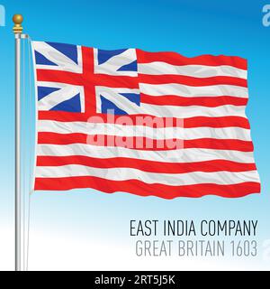 British East India Company historical waving flag, United Kingdom, 1603, vector illustration Stock Vector