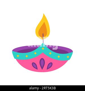 Diwali diya lamp. Indian festival of lights icon. Colorful deepavali sign on white background. Vector illustration in flat cartoon style Stock Vector