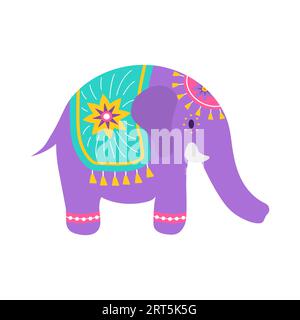 Diwali elephant. Indian festival of lights icon. Colorful deepavali sign on white background. Vector illustration in flat cartoon style Stock Vector