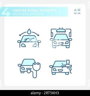 Pixel perfect blue car repair and service linear icons set Stock Vector