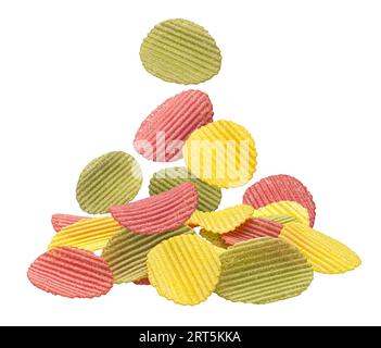 Mix of falling vegetable chips isolated on white background Stock Photo