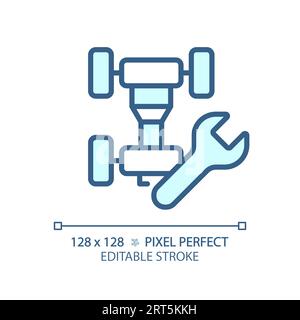 2D customizable thin linear blue car chassis repair icon Stock Vector