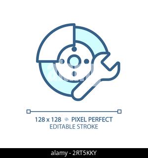 2D customizable thin linear blue car disc brake repair icon Stock Vector