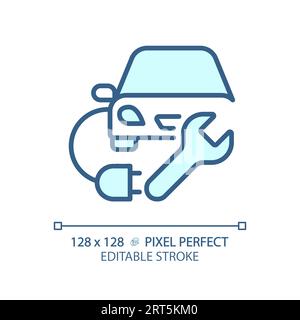 2D customizable thin linear blue electric car charging icon Stock Vector