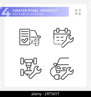 2D customizable black car repair and service icons set Stock Vector