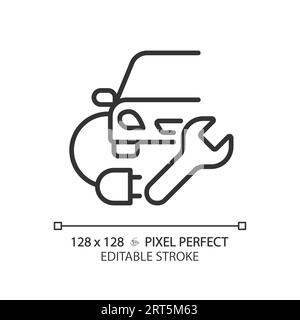 2D customizable thin line black electric car charging icon Stock Vector