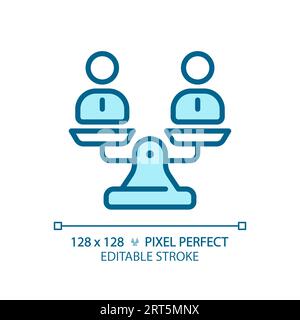 2D customizable thin line blue people on weight scale icon Stock Vector
