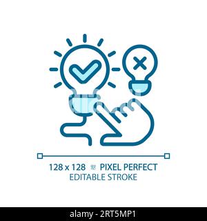 2D customizable thin line blue illuminated light bulb icon Stock Vector