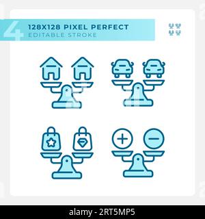2D editable blue comparisons icons pack Stock Vector