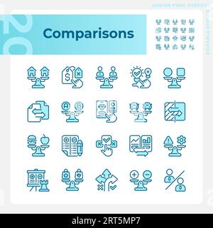 Customizable blue comparisons icons set Stock Vector
