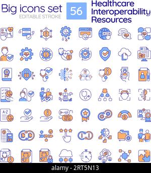 Editable colorful big icons set for online therapy Stock Vector