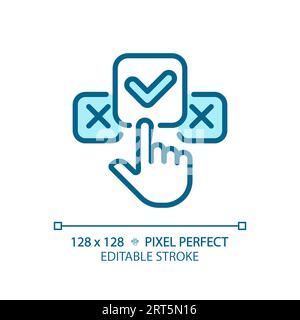 2D customizable thin line blue clicking on check mark icon Stock Vector