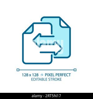2D customizable thin line blue documents with arrows icon Stock Vector