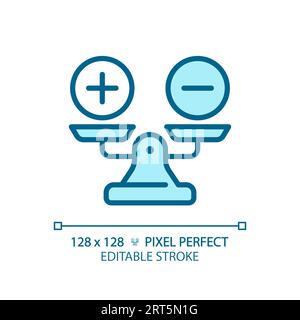 2D thin line blue weight scale with plus and minus icon Stock Vector