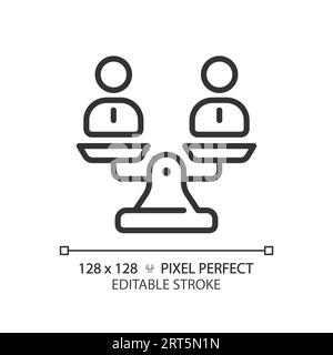 2D editable thin line black people on weight scale icon Stock Vector