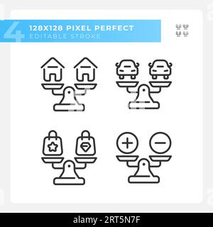 2D editable black comparisons line icons pack Stock Vector