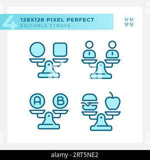 2D pixel perfect blue comparisons icons Stock Vector