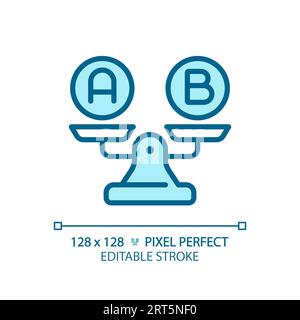 2D customizable thin line blue A and B on weight scale icon Stock Vector