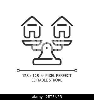 2D editable thin line black houses on weight scale icon Stock Vector