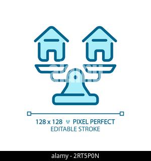 2D customizable thin line blue houses on weight scale icon Stock Vector