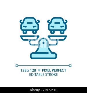 2D customizable thin line blue cars on weight scale icon Stock Vector