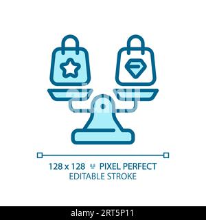2D thin line blue shopping bags on weight scale icon Stock Vector