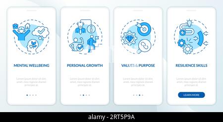Walkthrough mindful entrepreneurship with blue linear icons Stock Vector