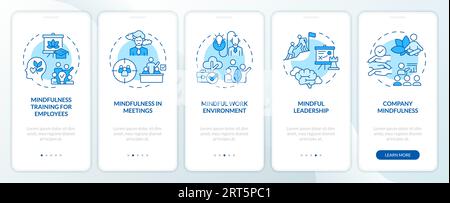 Walkthrough mindful entrepreneurship with blue linear icons Stock Vector