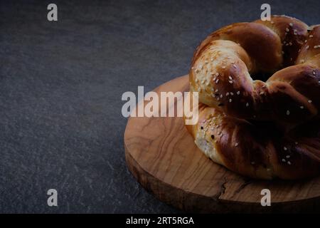 Traditional sesame encrusted turkish pastry acma Stock Photo