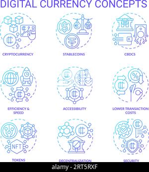 Gradient icons for digital currency concepts Stock Vector