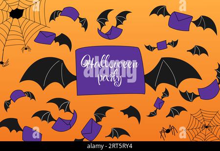 Halloween party. Invitation envelopes with bat wings.Halloween background, Autumn holidays. Vector illustration Stock Vector