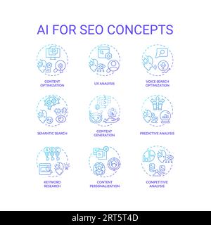 Gradient icons representing AI for SEO concepts Stock Vector