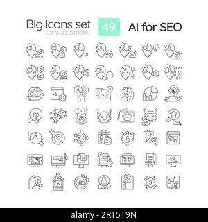 Customizable black line icon set of AI for SEO Stock Vector
