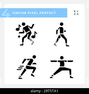 2D pixel perfect glyph style fitness icons Stock Vector