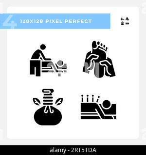 2D pixel perfect glyph style wellness icons set Stock Vector