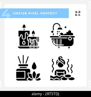 2D pixel perfect meditation glyph style icons set Stock Vector