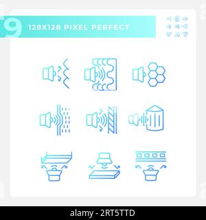 Set of pixel perfect gradient soundproofing icons Stock Vector