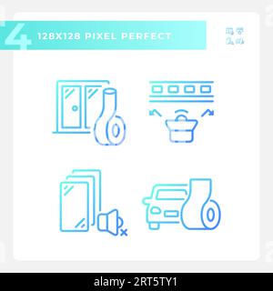 2D pixel perfect soundproofing gradient icons set Stock Vector