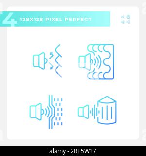Pixel perfect gradient soundproofing thin line icons Stock Vector