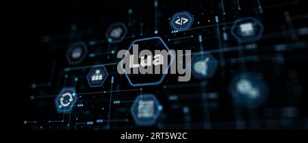 Lua Programming Language. Scripting programming language. Abstract background. Stock Photo