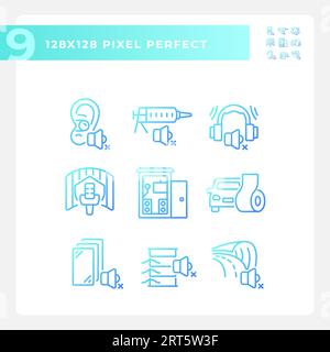 Pixel perfect gradient soundproofing thin line icons Stock Vector