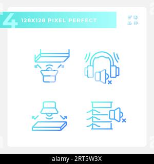 Pixel perfect soundproofing thin line gradient icons set Stock Vector
