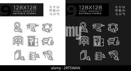 Editable light and dark soundproofing line icons Stock Vector