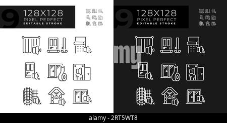 Editable 2D light and dark soundproofing icons collection Stock Vector