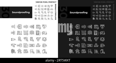 Editable light and dark soundproofing icons collection Stock Vector