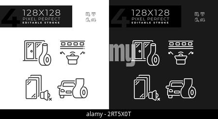 Editable pixel perfect soundproofing icons set Stock Vector