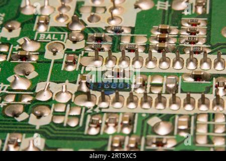 Closeup of electronic circuit board texture Stock Photo