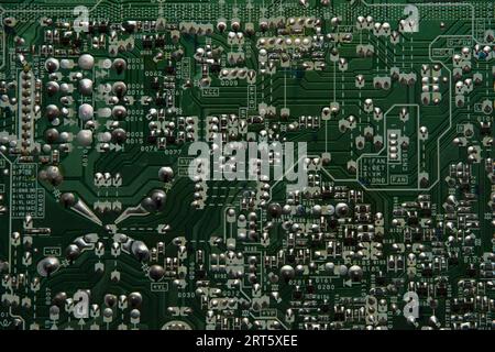 Closeup of electronic circuit board texture Stock Photo