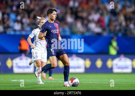 Troyes, France. 10th Sep, 2023. Troyes, France, September 10th 2023: Elisa De Almeida (5 PSG) passes the ball during the Trophées des Championnes football match between Olympique Lyonnais and Paris St. Germain at Stade de l'Aube in Troyes, France. (Daniela Porcelli/SPP) Credit: SPP Sport Press Photo. /Alamy Live News Stock Photo